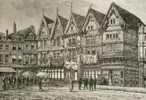 Old houses in Valenciennes, France, in the 19th century, from 